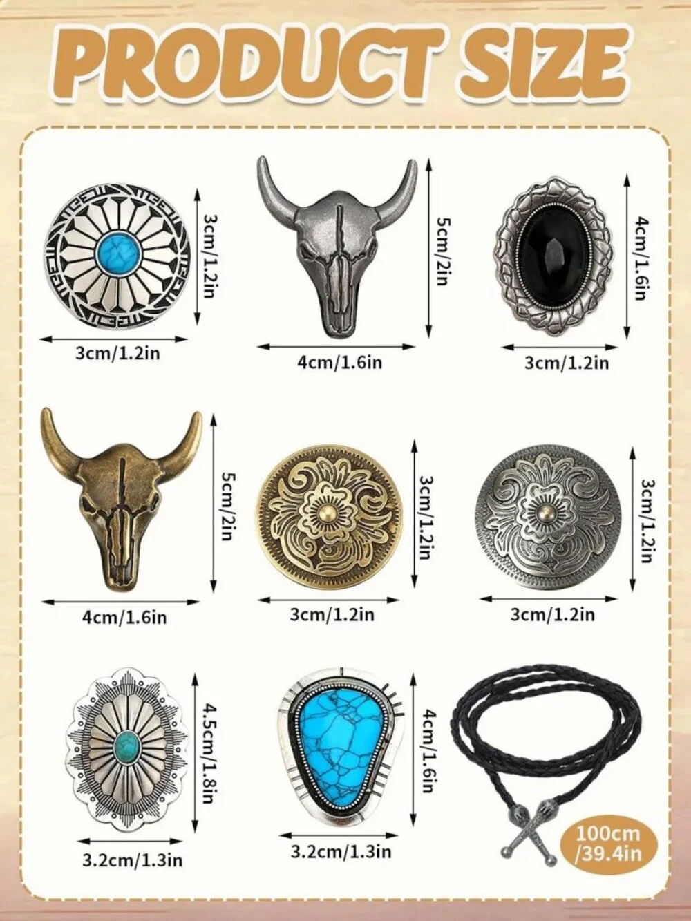 8-Piece Vintage Bolo Tie Set | Adjustable Western Leather Neckties | Cowboy